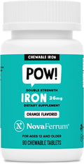 NovaFerrum Pow | Chewable Iron Supplement for Adults | Anemia | 36mg of Iron | 90 Servings | Sugar Free | Vegan