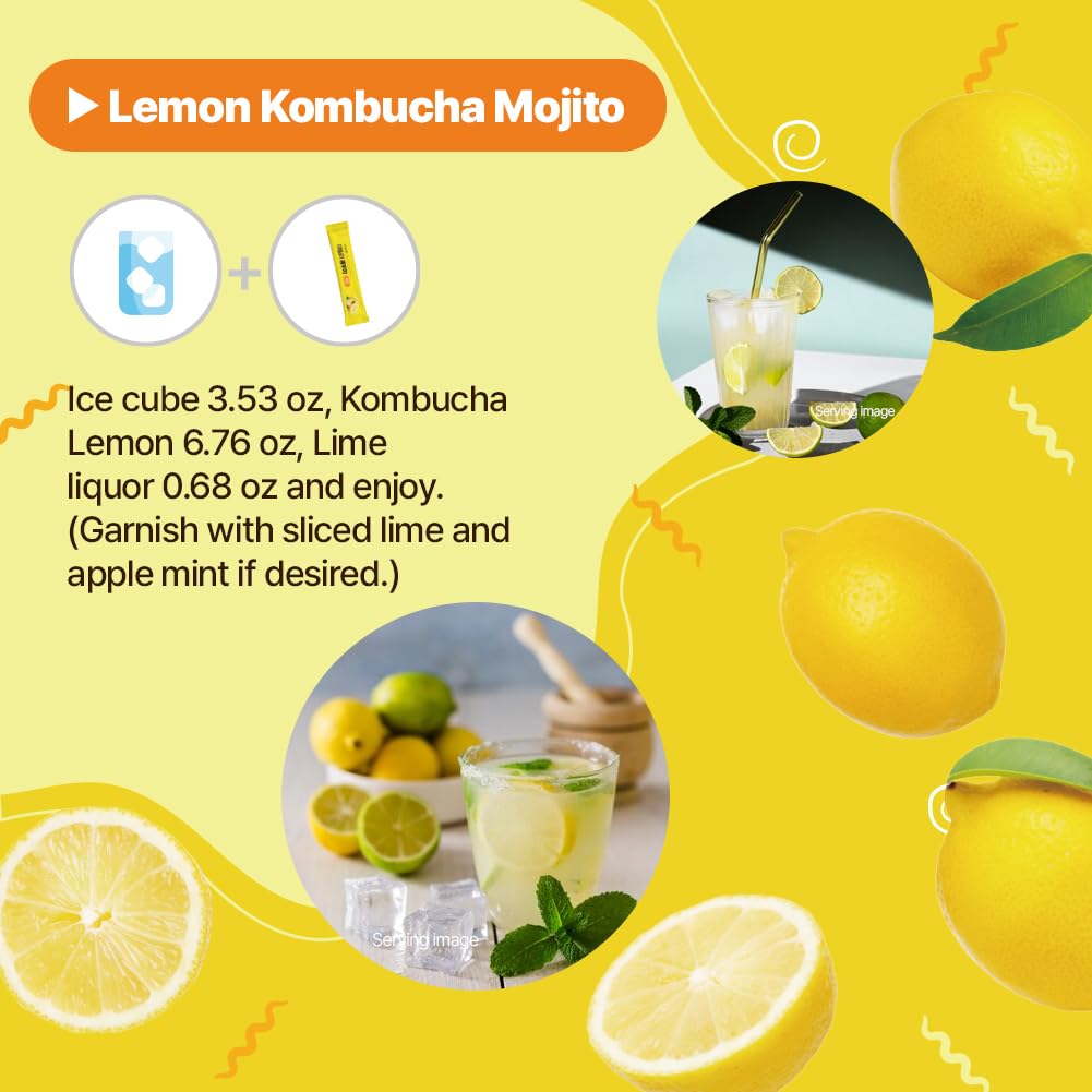 KAYFOOD-Kombucha-Lemon-Garden-Daily Zero Sugar, Diet, Gut Healthy Sparkling Beverage, Fermented Korean Drinks for Iced Tea Hot Tea, Workout T (10ST)