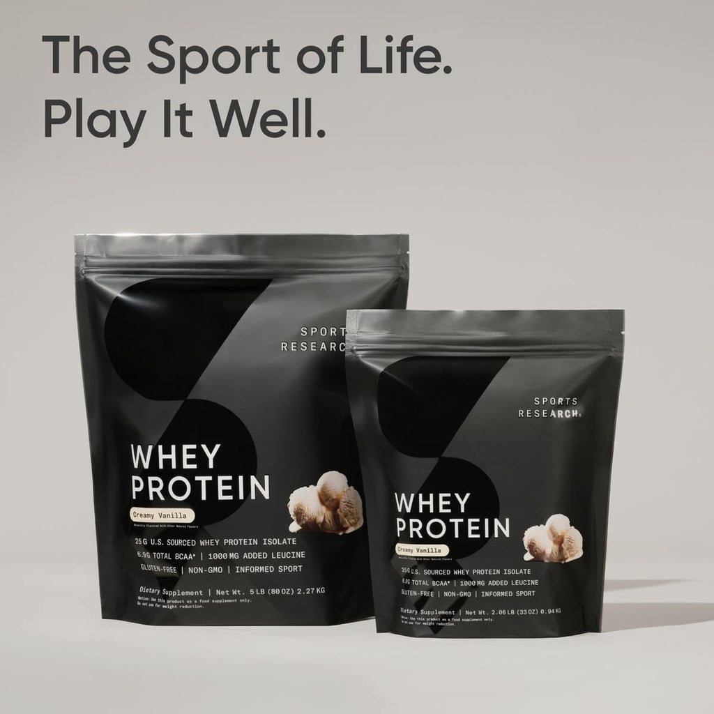 Sports Research Whey Protein - Sports Nutrition Whey Isolate Protein Powder for Lean Muscle Building & Workout Recovery - 5 lb Bag Bulk Protein Powder - Creamy Vanilla, 63 Servings
