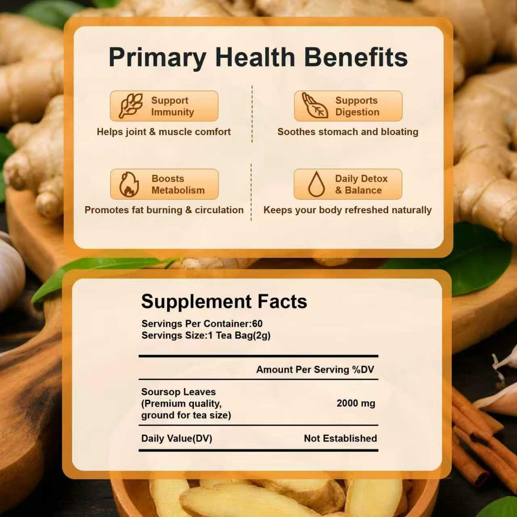 Ginger Turmeric Tea 2g x 60 Teabags | 100% Golden Blend for Wellness | Powerful Antioxidant & Natural Digestion Metabolism Support | Warming, Caffeine-Free Herbal Tea