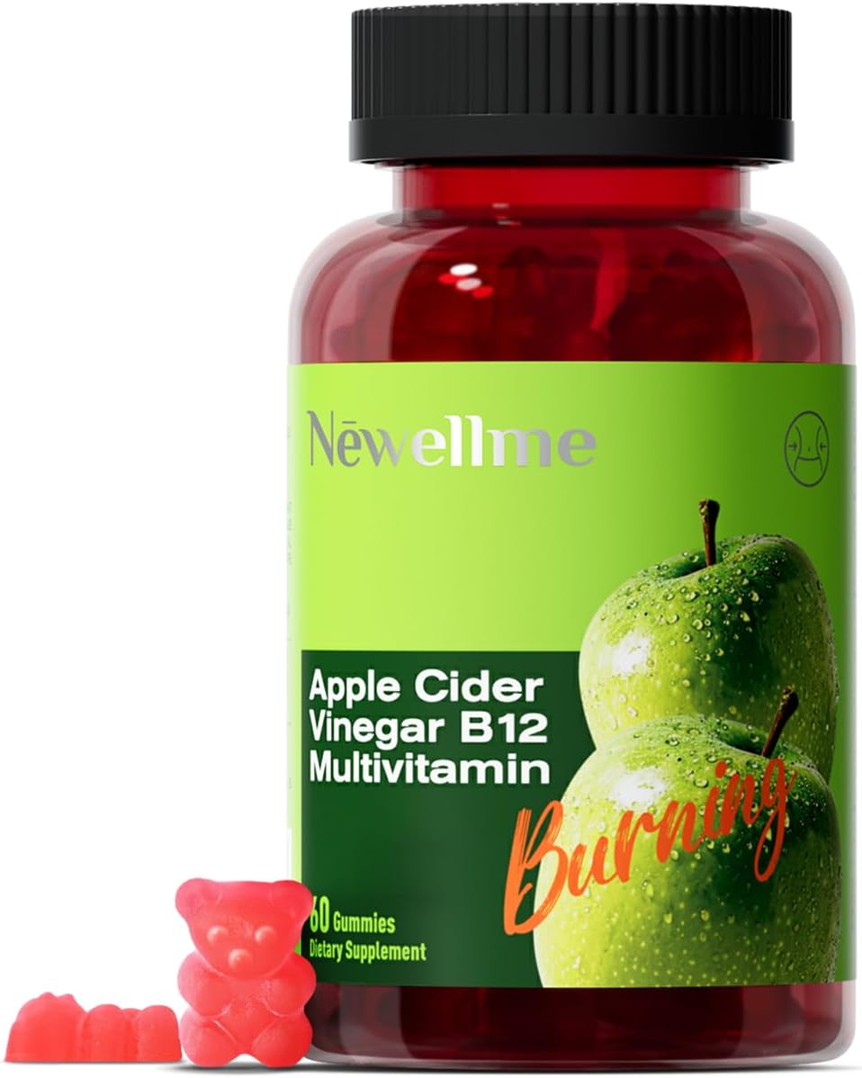 Sugar-Free Apple Cider Vinegar (ACV) Gummies with The Mother & B12, Vegan, Non-GMO, Gluten- & Gelatin-Free, 60 Count, Great Taste, Keto-Friendly
