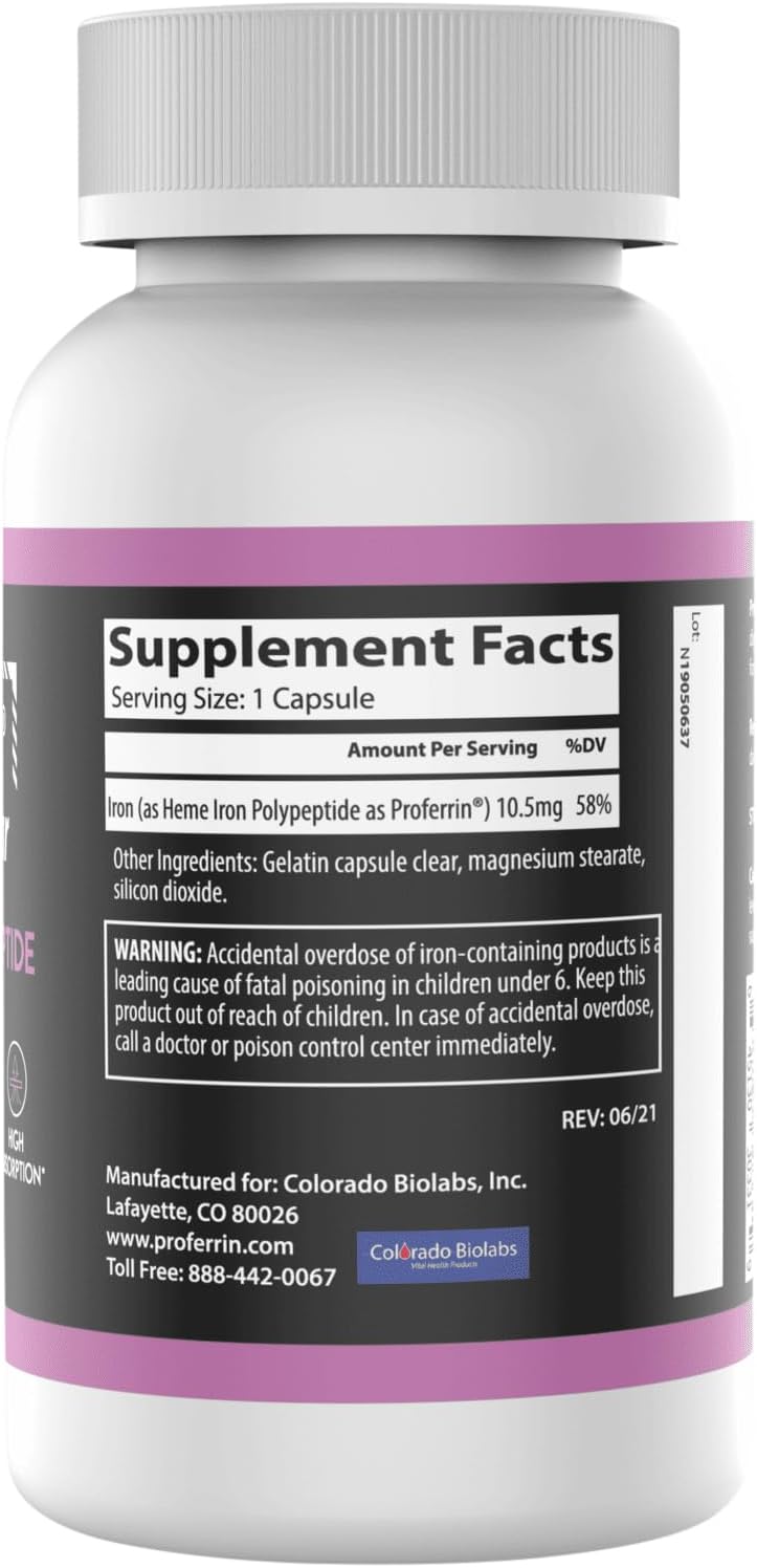 Proferrin Clear Heme Iron Supplement, 90 Capsules- Superior Absorption, Easy on The Gut, Natural, Made in The US