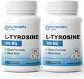 Puregen Labs L-Tyrosine 500 mg, Total - 480 Vegetable Capsules | No Harmful Additives | Brain & Nervous System Support, Non-GMO, Vegan, Gluten Free, Dairy Free - 480 Servings - Made in USA