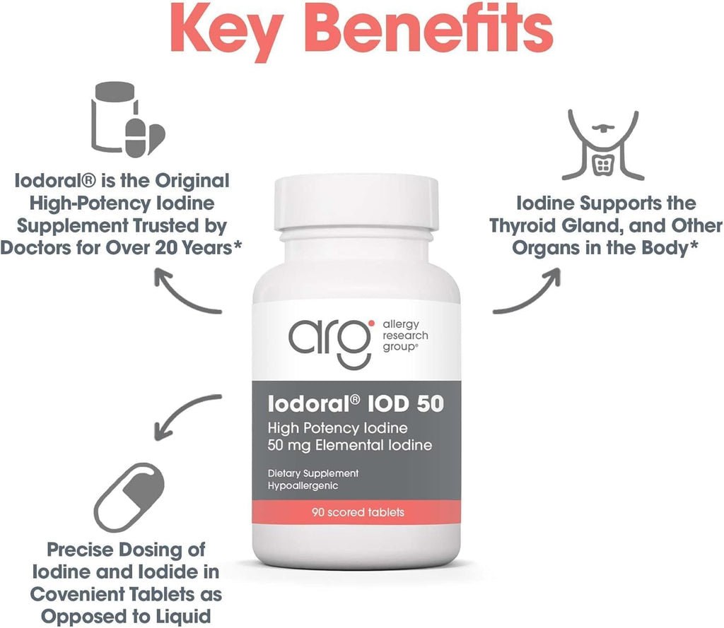 Optimox Iodoral 50 mg Supplement - Potassium Iodide Tablets, High Potency Iodine Supplements, Thyroid Support, Vitamins & Minerals - 90 Count