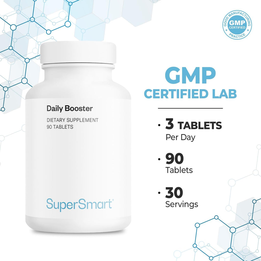SUPERSMART - Daily Booster - with PQQ, Acetyl L-Carnitine & R-Lipoic Acid - Boost Your Daily Multivitamin Supplement | Non-GMO & Gluten Free - 90 Tablets