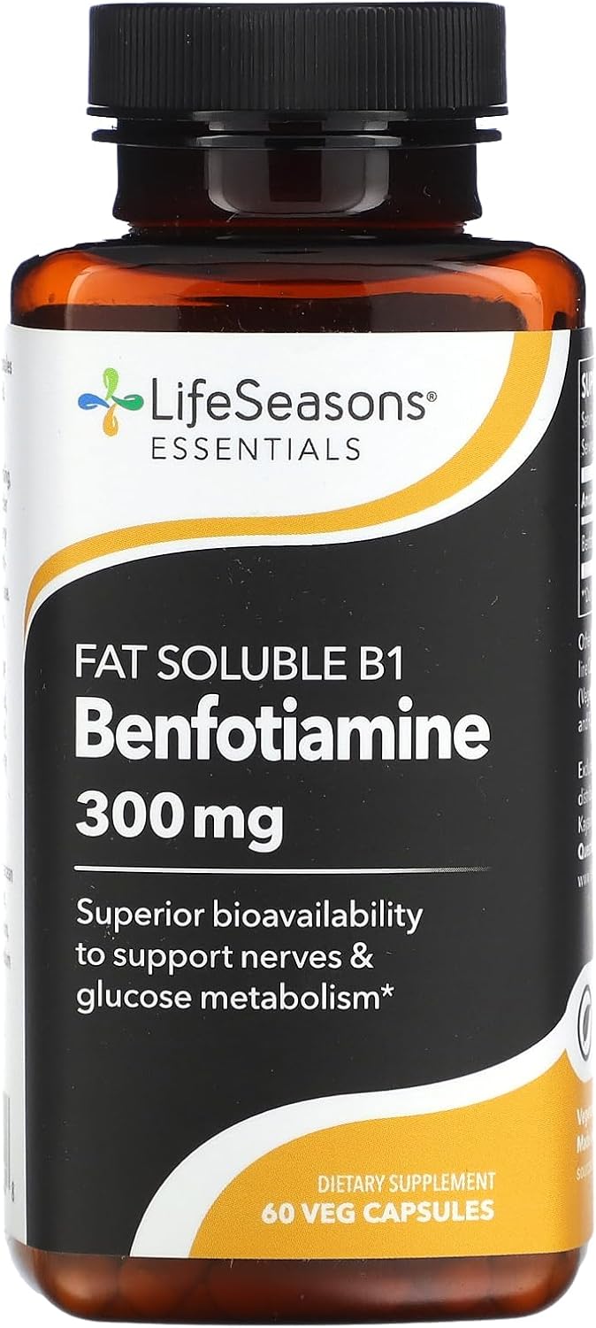 LifeSeasons Benfotiamine 300 mg per 2 Capsules – High‑Absorption Fat‑Soluble Vitamin B1 Supplement for Nerve & Metabolic Support, Cognitive & Circulatory Health – 120 Vegan Capsules
