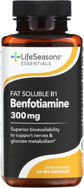 LifeSeasons Benfotiamine 300 mg per 2 Capsules – High‑Absorption Fat‑Soluble Vitamin B1 Supplement for Nerve & Metabolic Support, Cognitive & Circulatory Health – 120 Vegan Capsules
