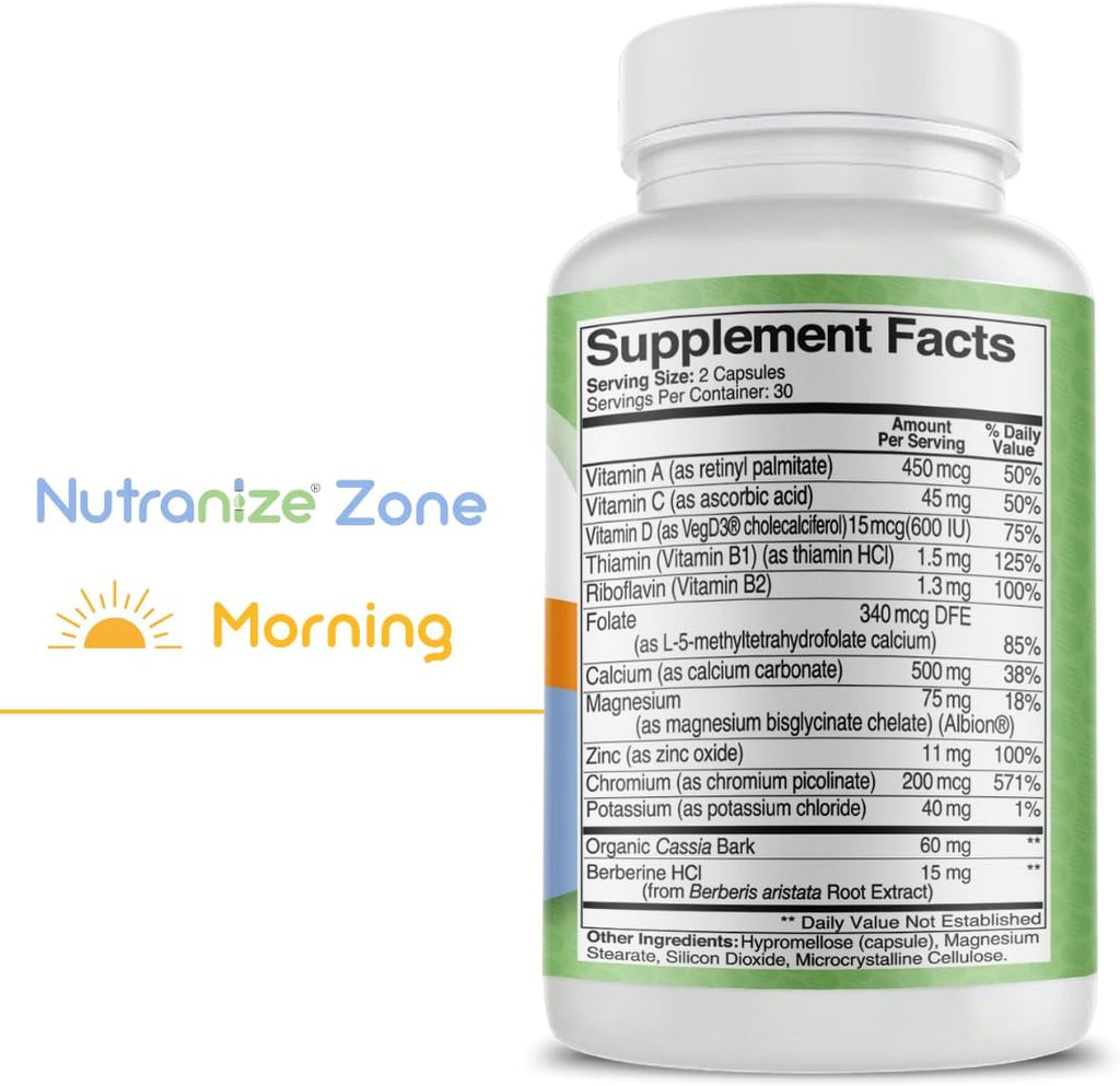 Zone Calcium Supplement, Magnesium Glycinate, Vitamin D3, K2 MK7, Methylfolate, Berberine, Chromium Picolinate, Cinnamon, Melatonin (60 Count of Both Bottles)