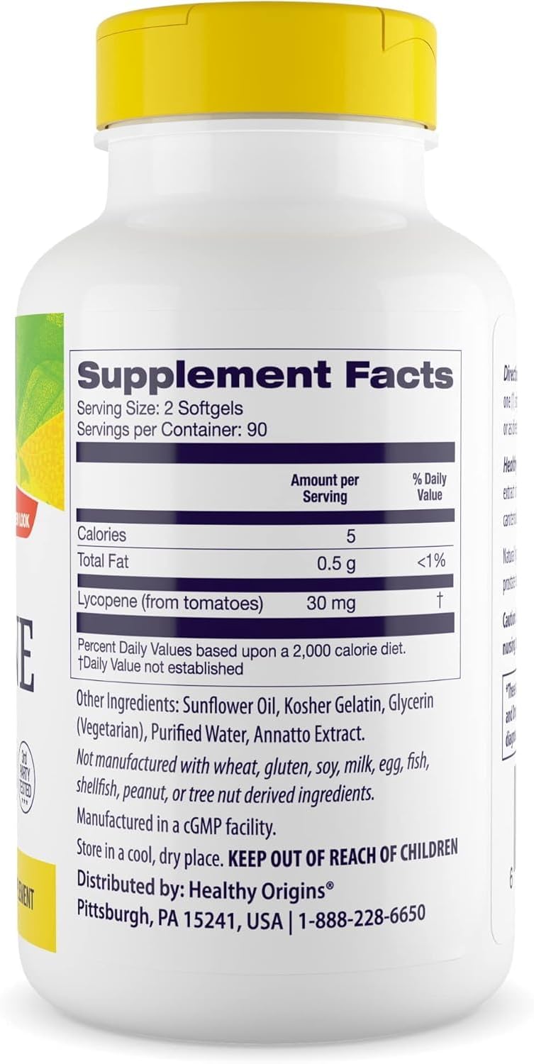 Healthy Origins Lycopene 15 mg (Natural, Non-GMO, Gluten Free, Skin Support, Prostate Support), 180 Softgels