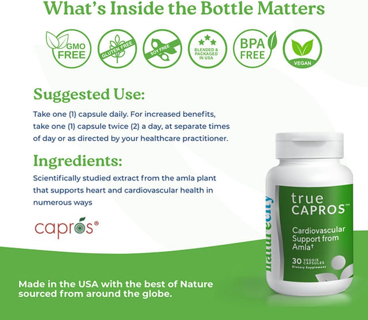 NatureCity True-Capros Amla Fruit Extract Supplement Polyphenol Antioxidant Power Supports Cardiovascular Heart Health (30 Veggie Capsules) Non-GMO Vegan Friendly and Soy Free