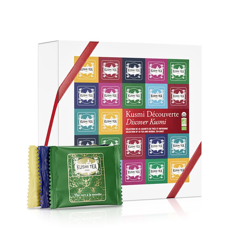 Kusmi Tea - Sampler Assortment Variety Box - Gift Idea for Men and Women - Organic Tea - Green Tea, Black Tea, Herbal Tea, White Tea - A Selection of 9 Flavores - 45 Tea Bags - Kusmi Discovery Set