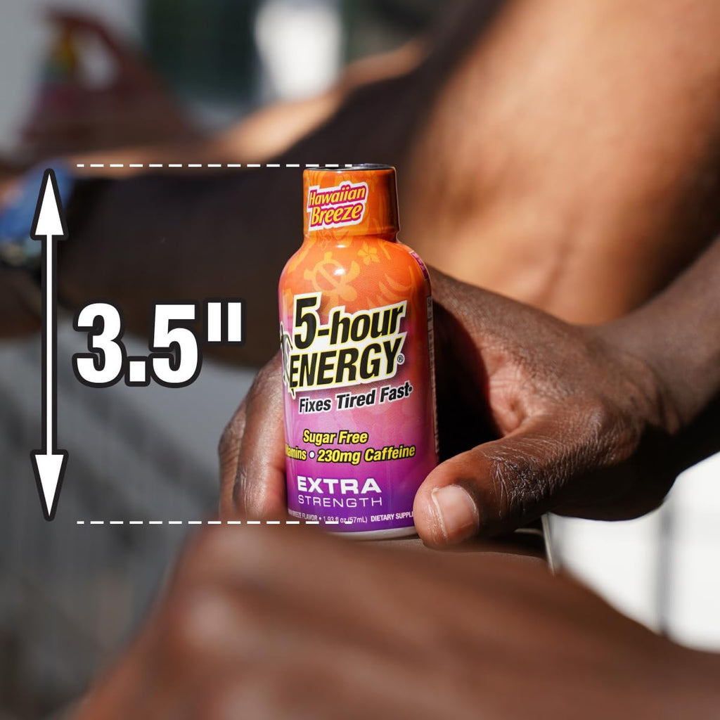 5-hour ENERGY Extra Strength Hawaiian Breeze Energy Shot 1.93oz, 20-Pack – Sugar Free Caffeine Energy Booster with B-Vitamins & Amino Acids – Zero Calorie (20 Bottles – Single Flavor, Hawaiian Breeze)