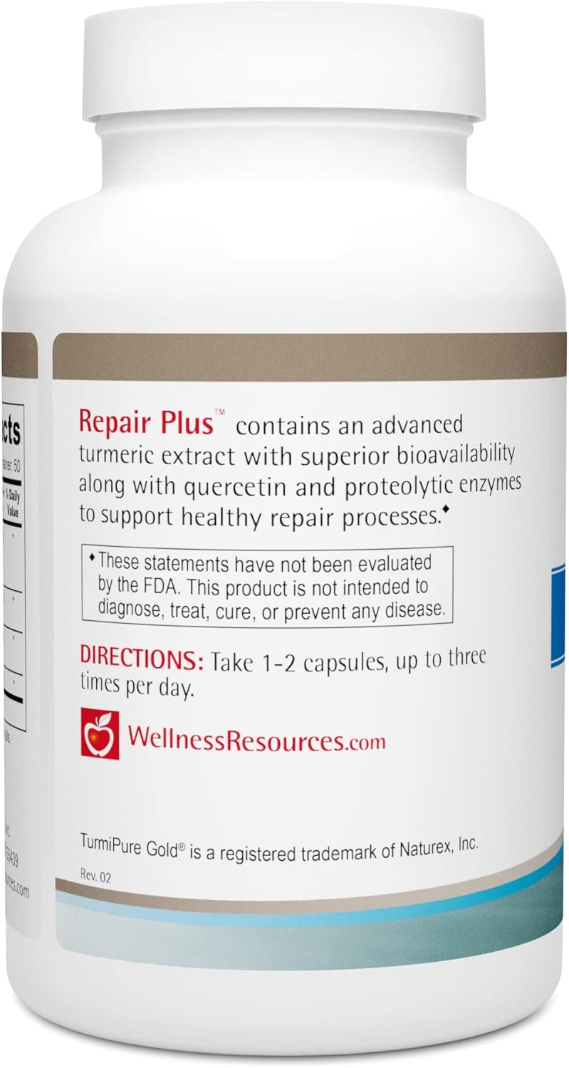 Repair Plus Featuring TurmiPure Gold Turmeric (Curcumin) with Quercetin and Proteolytic Enzymes Bromelain and Papain. for Repair, Recovery, Tissue Health, and Inflammation (100 Capsules)
