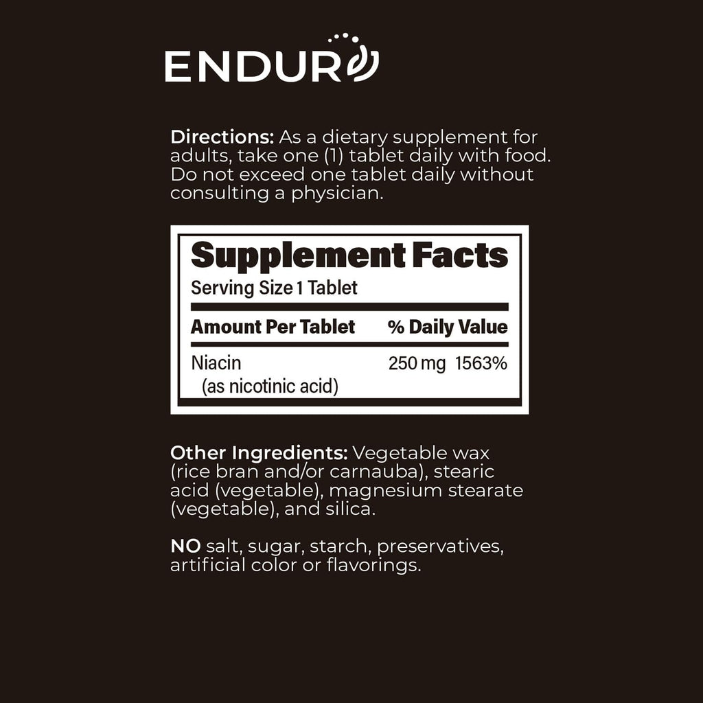 ENDUR-ACIN Niacin, Heart Health & Healthy Cholesterol Balance Supplement, Extended Release for Optimal Absorption, Gluten Free, 250mg (100 Tablets)