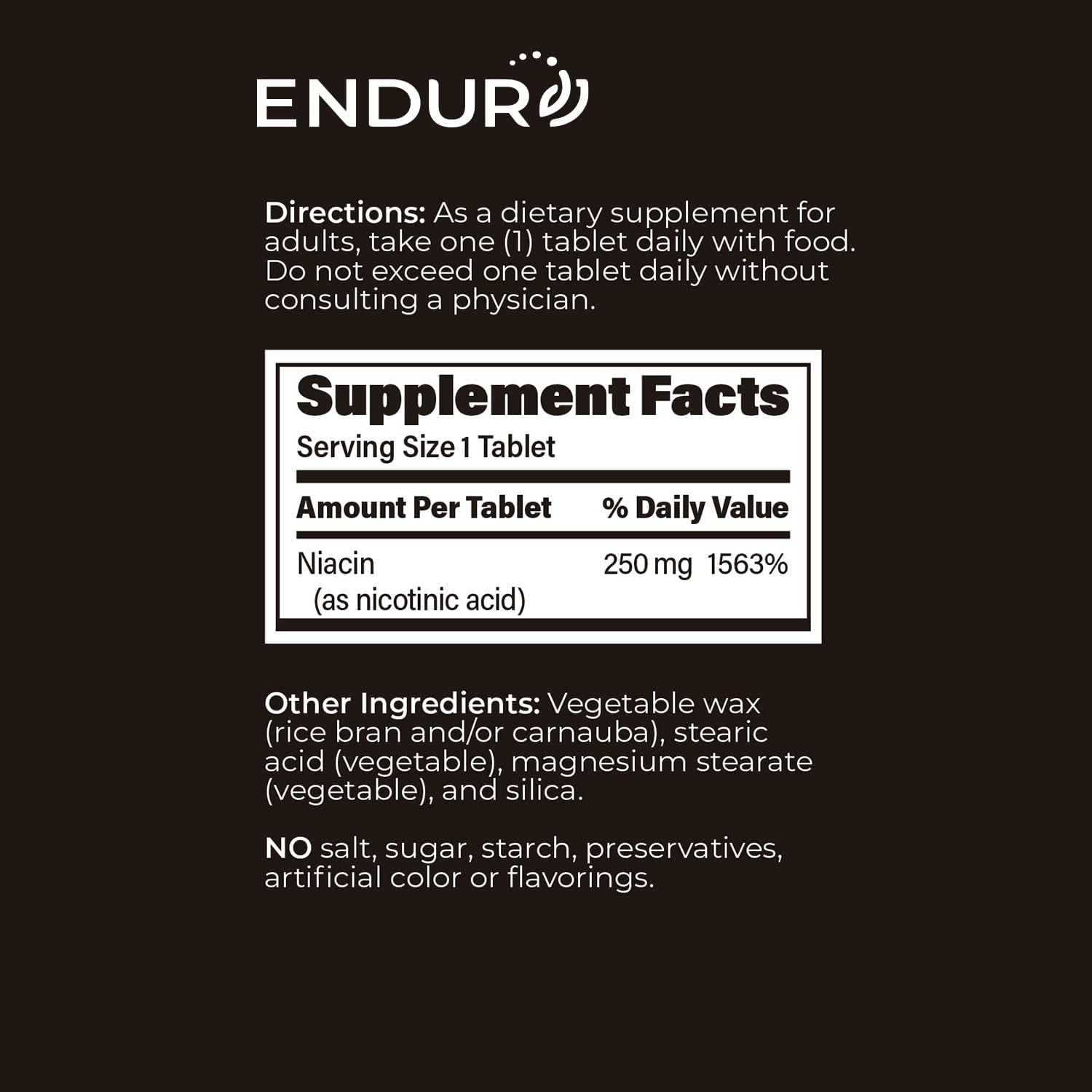 ENDUR-ACIN Niacin, Heart Health & Healthy Cholesterol Balance Supplement, Extended Release for Optimal Absorption, Gluten Free, 250mg (100 Tablets)