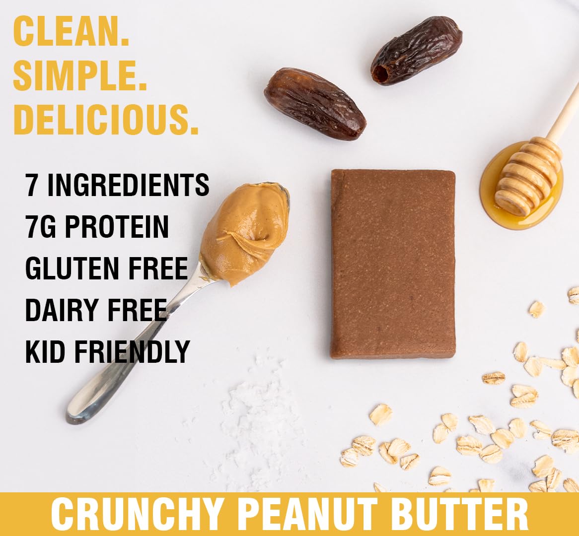 KiZE Energy Bars - Crunchy Peanut Butter - Gluten Free, Dairy Free, Non-GMO, and High Protein Meal Replacement Energy Bars, Clean and Simple Food Ingredients - 7g High Protein Snacks, (10 Count)