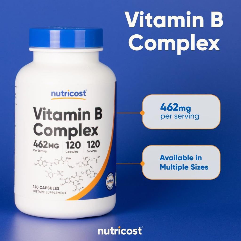 Nutricost High Potency Vitamin B Complex 462mg, 120 Capsules - with Vitamin C - Energy Complex