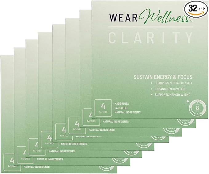 Clarity Film Patches – Topical Patches for Energy & Focus - Patch with Botanical Extracts – Natural Support for Memory & Concentration - Long-Lasting Effect – 32 Pack