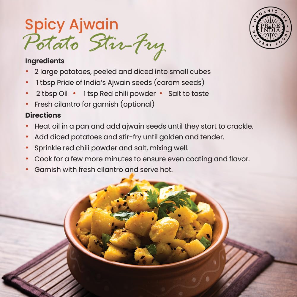 Pride of India | Ajwain Seed Whole 7 oz (200 gm) Medium Dual Sifter Jar | Gourmet Carom Seeds | Flavoring agent for Savory Dishes | Aromatic & Nutrient Dense | Easy to Use