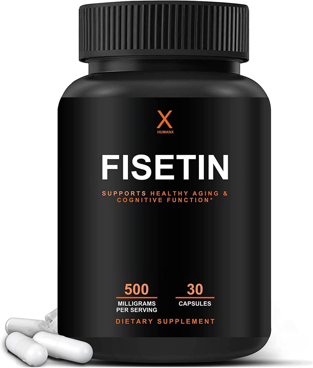 HUMANX Fisetin 500mg - 98% Pure Fisetin Supplement - Powerful Serving Size (Similar to Apigenin, Luteolin, Quercetin) Senolytic Activator - Natural Polypheonols - USA Made, Non-GMO Fisetin Capsules