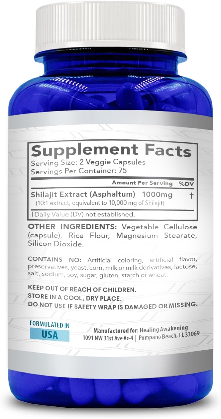 Extra Strength Shilajit Capsules | Taste Free Shilajit for Men & Women 10000mg Equivalent with Naturally Occurring Trace Minerals and Fulvic Acid | Vegan Non-GMO & Made in cGMP Labs (150 Servings)