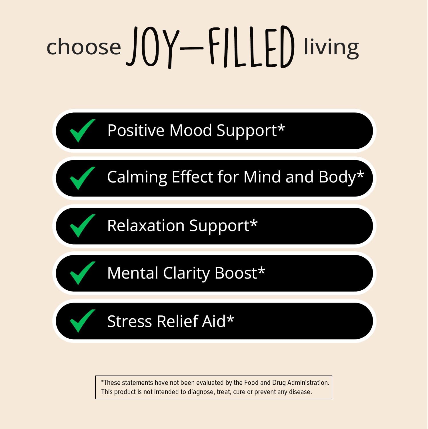 Joy-Filled Mood Support Supplement - 7 Herb Complex w/St. Johns Wort | Stress Relief – Helps Calm The Mind & Body | 100% Plant-Based Happy Pills, Ashwagandha, Rhodiola Rosea | Adaptogens, 60 Ct