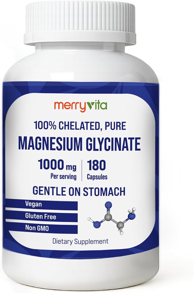 Magnesium Glycinate 1000mg - High Absorption chelated Magnesium Supplement - Supports Relaxation, Restful Sleep, Muscle Function & Bone Health - 180 Capsules - Vegan, Non-GMO