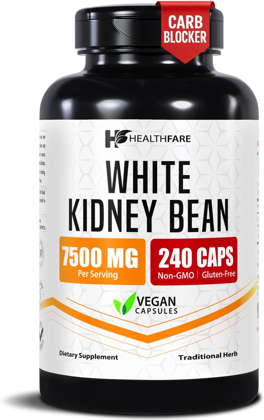 Healthfare White Kidney Bean Extract 7500mg | 240 Vegan Capsules | Extra Strength Concentrated Formula | Herbal Supplement for Carb & Digestion Support | Non-GMO, Gluten-Free | Made in USA