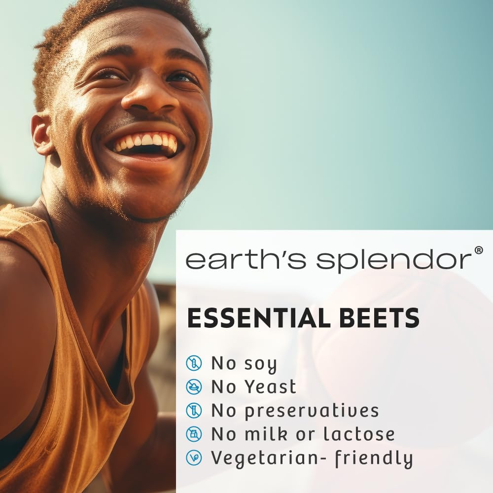 Earth's Splendor Essential Beets Supplement - Premium Beet Root Extract for Heart Health, Enhances Athletic Performance, 2-Month Supply, Vegan & Allergen-Free
