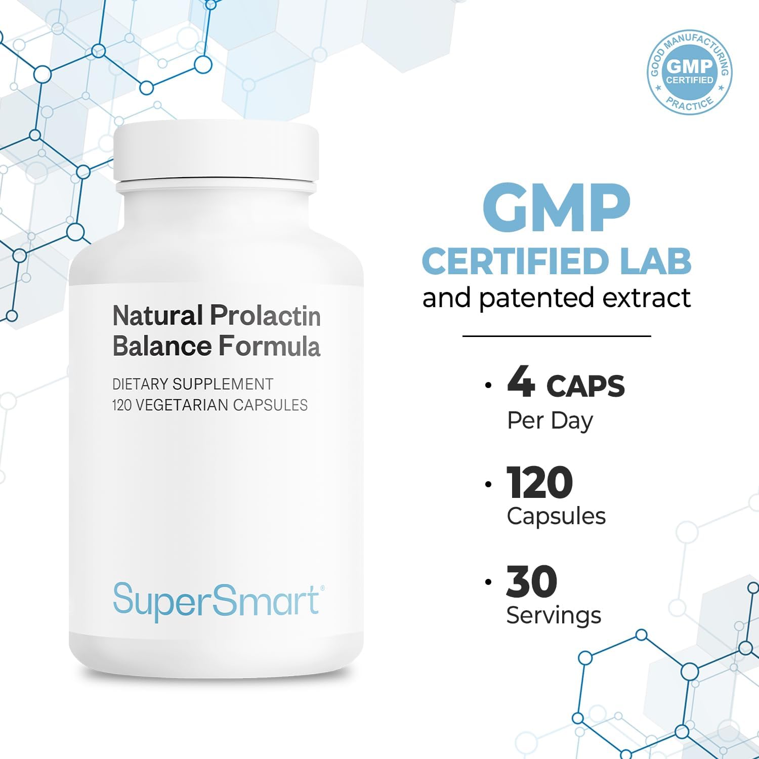Supersmart - Natural Prolactin Balance Formula - with p5p Vitamin B6, Maca Root, Ashwagandha | Gluten Free - 120 Vegetarian Capsules
