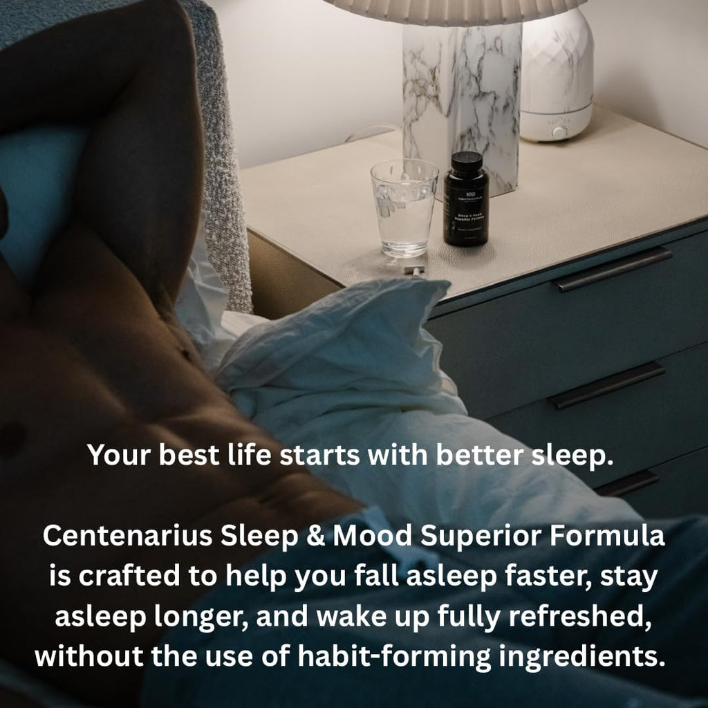 Centenarius Nutrition Sleep and Mood Formula with L-Theanine, 5-HTP, PharmaGABA + More for Sleep + Enhanced Mood & Stress Levels (60 Count)