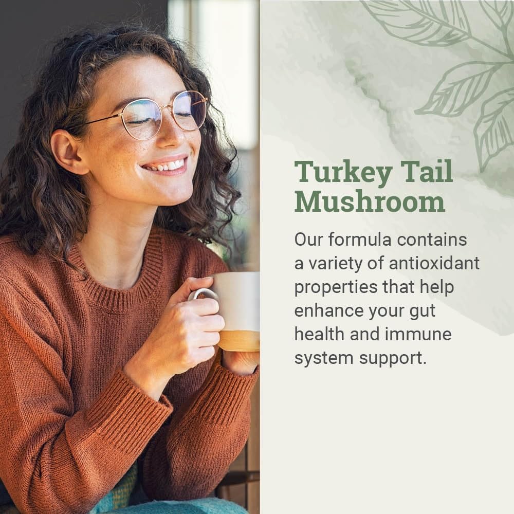 Earth Harmony Organic Turkey Tail Mushroom Capsules (1200mg Pure Extract) - Superfood Mushroom Supplement Helps Support Brain Health - Premium Powder Extract - 120 Capsules (2-Month Supply)