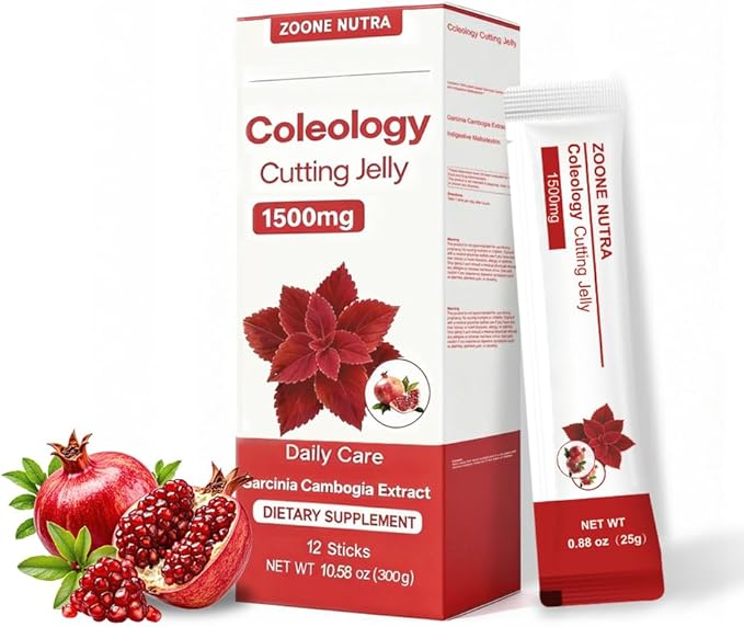 Coleology Cutting Jelly – Korean Jelly Stick for Weight Management, Helps Control Appetite & Supports Metabolism with Garcinia Cambogia HCA, Chia Seeds & Pomegranate Flavor – 12 Sticks