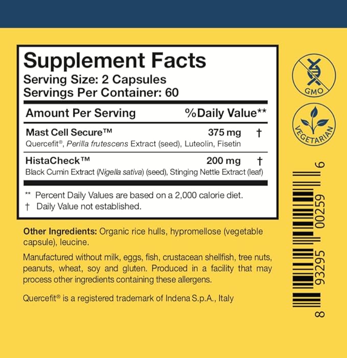 Researched Nutritionals HistaQuel - Dual-Action Histamine & Mast Cell Support Formula - Clinically Researched Flavonoid & Herbal Formula with Stinging Nettle & Black Cumin Seed Oil, 120 Capsules