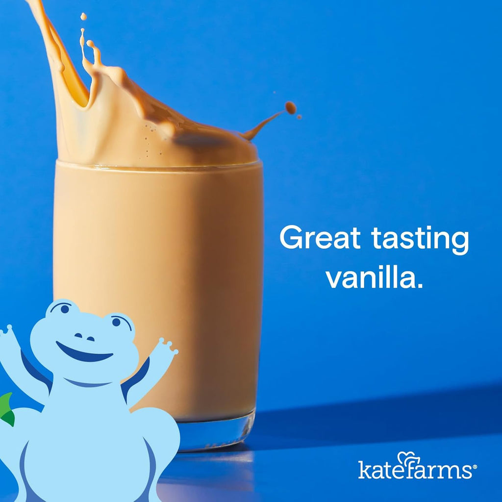 KATE FARMS Organic Pediatric 1.2 High Calorie Vanilla Nutrition Shake, 12g Protein, 27 Vitamins and Minerals, Meal Replacement, 8.45 oz (6 pack)
