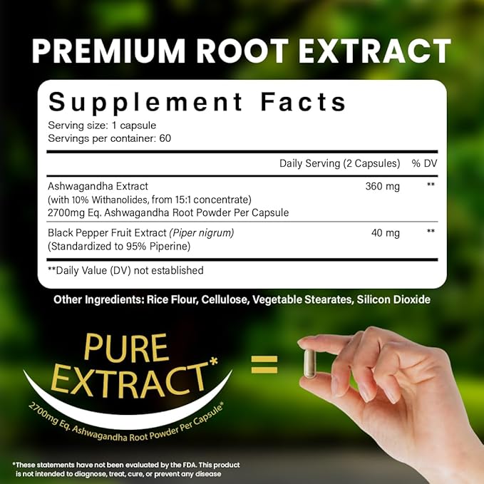 NooMost Ashwagandha Root Extract 15:1 with Black Pepper for Better Absorption - 60 Capsules - Natural Stress, Energy, Focus & Sleep Support - Adaptogen Supplement for Men & Women - Made in USA