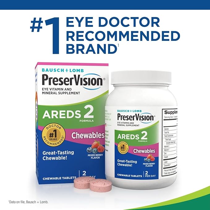 PreserVision AREDS 2 Eye Vitamins, #1 Eye Doctor Recommended Brand, Chewable Lutein and Zeaxanthin Supplement with Vitamin C, Vitamin E,Zinc, and Copper, Mixed Berry, 70 Tablets