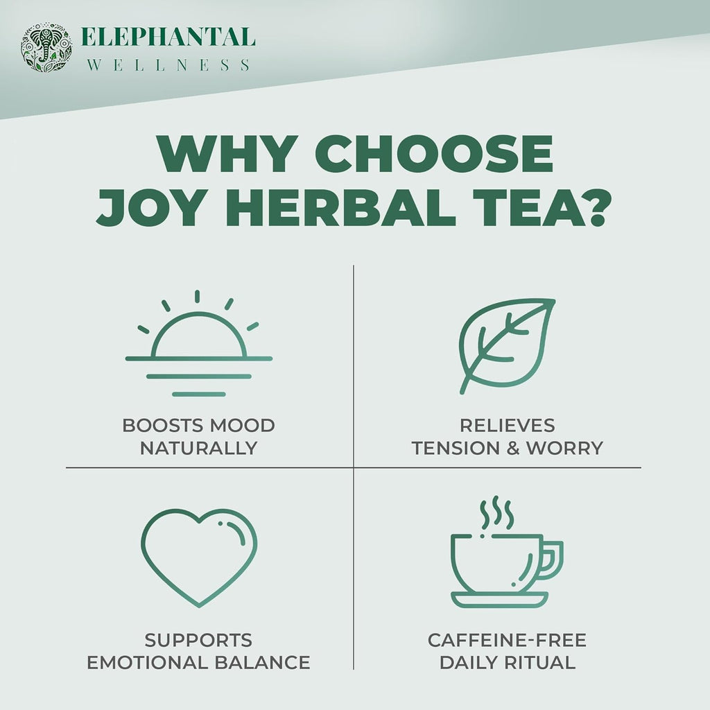 Elephantal Wellness Premium Joy Herbal Tea | Mood & Emotional Balance Support with St. John’s Wort, Kava, Ginkgo & Lavender | Handmade, Non-GMO, Caffeine-Free Loose Leaf Blend, 2oz, 20 Servings