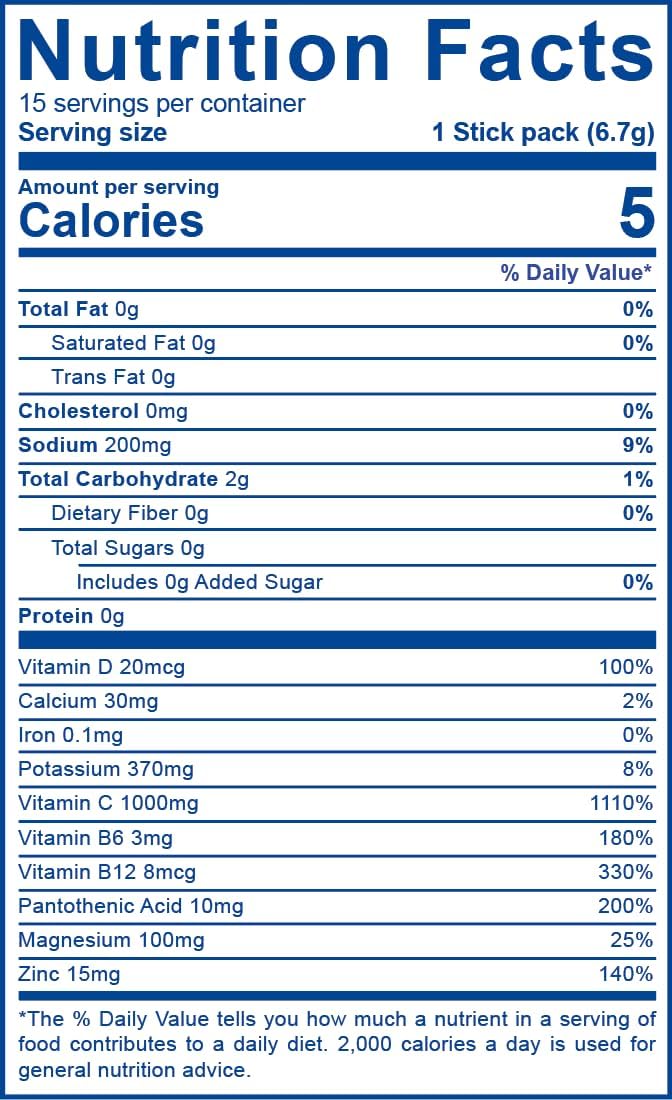 Natural Electrolyte Immune Formula - Boost Immunity and Stay Hydrated with Zero Sugar and No Artificial Flavors or Sweeteners 15 ct Packets (Raspberry Lemonade)