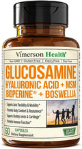 Glucosamine with Hyaluronic Acid, Black Pepper, MSM & Boswellia - 5-in-One Joint Support Supplement. Antioxidant & Inflammatory Support - Joint Health, Flexibility and Comfort. FSA Eligible 60 Caps