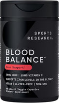 Sports Research® Blood Balance Iron Supplement - 36 MG Iron + Folate & Vitamin C for Absorption - Red Blood Cell Support for Women & Men* - Vegan Certified · Non-GMO · Gluten-Free - 90 Capsules