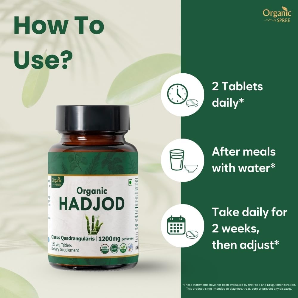 Hadjod 120 Tablets – USDA Organic Cissus Quadrangularis – Supports Joint Strength & Mobility* - Pack of 2