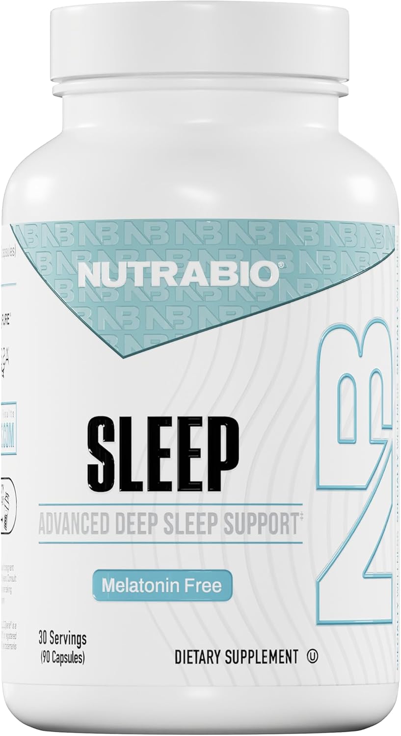 NutraBio Sleep - Advanced Deep Sleep Supplement - Restorative Natural Sleep Aid, Reduces Restlessness - Melatonin Free Sleep Aid - 30 Servings- 90 Capsules