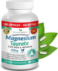 Magnesium Taurate 400mg | High Absorption | 200 Capsules for Sleep, Heart Health, Calm, Joint Supplement for Women and Men - Made in USA, Pure Elemental Mag Powder Plus Taurine - Extra Strength Pills