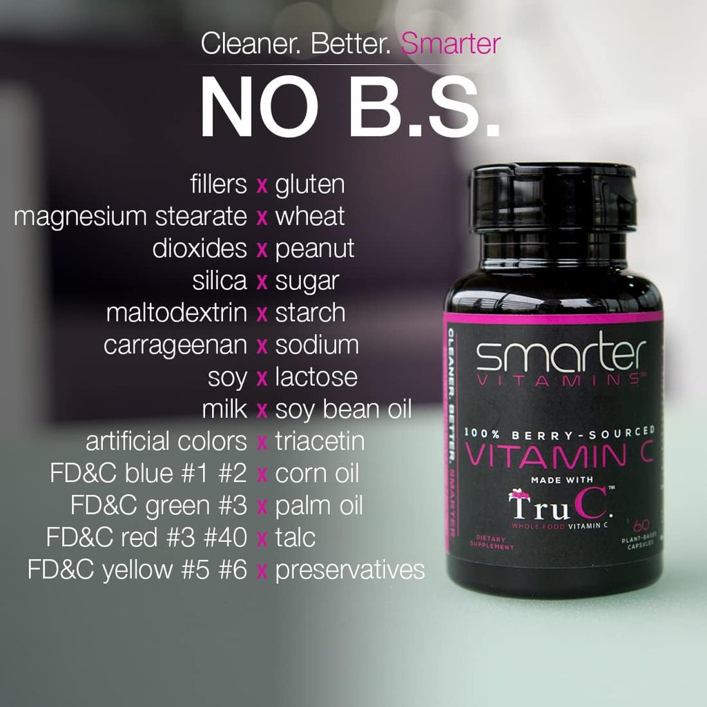 Smarter Raw Whole Food Vitamin C from Berries, Premium Antioxidants, Bioflavonoids & Polyphenols, 60 Vegan Capsules