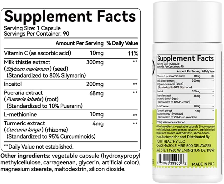 OxyEnergy Silymarin Milk Thistle 300mg Extract with Vitamin C, Inositol & Pueraria, Liver Detox & Repair Support, Antioxidant Support,90 Capsules,Pack of 2