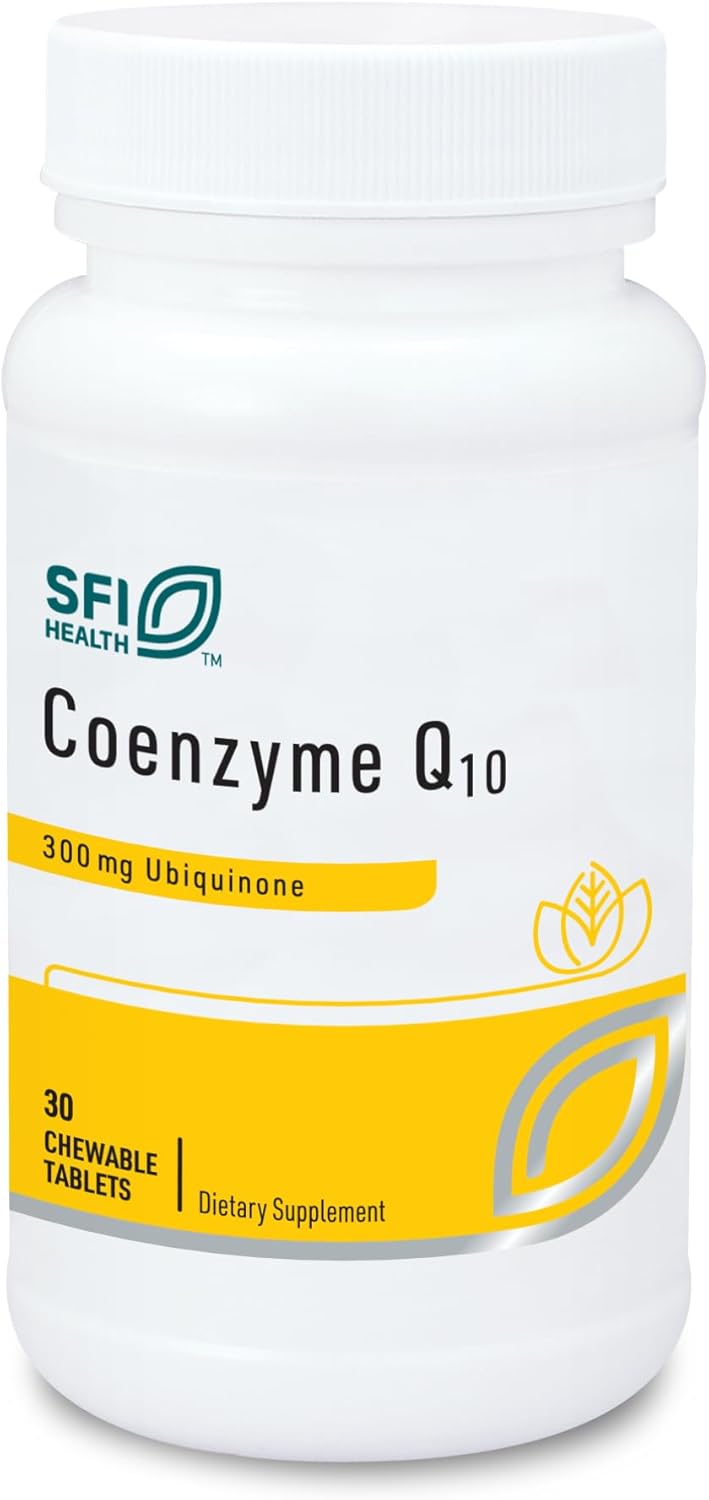 Klaire Labs SFI Health Chewable Coenzyme Q10-300 Milligrams High Strength CoQ10 as Ubiquinone, Emulsified with Vitamin E for Superior Absorption (30 Tablets)