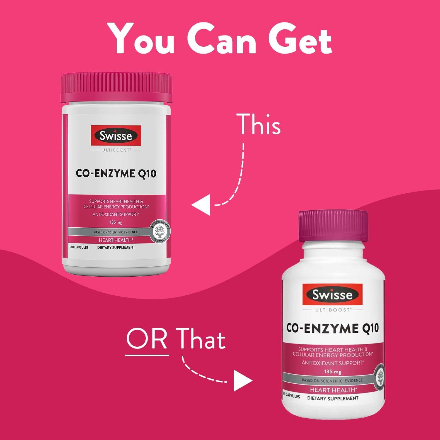 Swisse CoQ10 Supplement Co-Enzyme Q10 | 6 months Supply| Coenzyme Q10 Supports Heart Health and Ubiquinol Cellular Energy Production | CQ10 Antioxidant Support| Co Q 10 Supplement 135mg | 180 Softgels