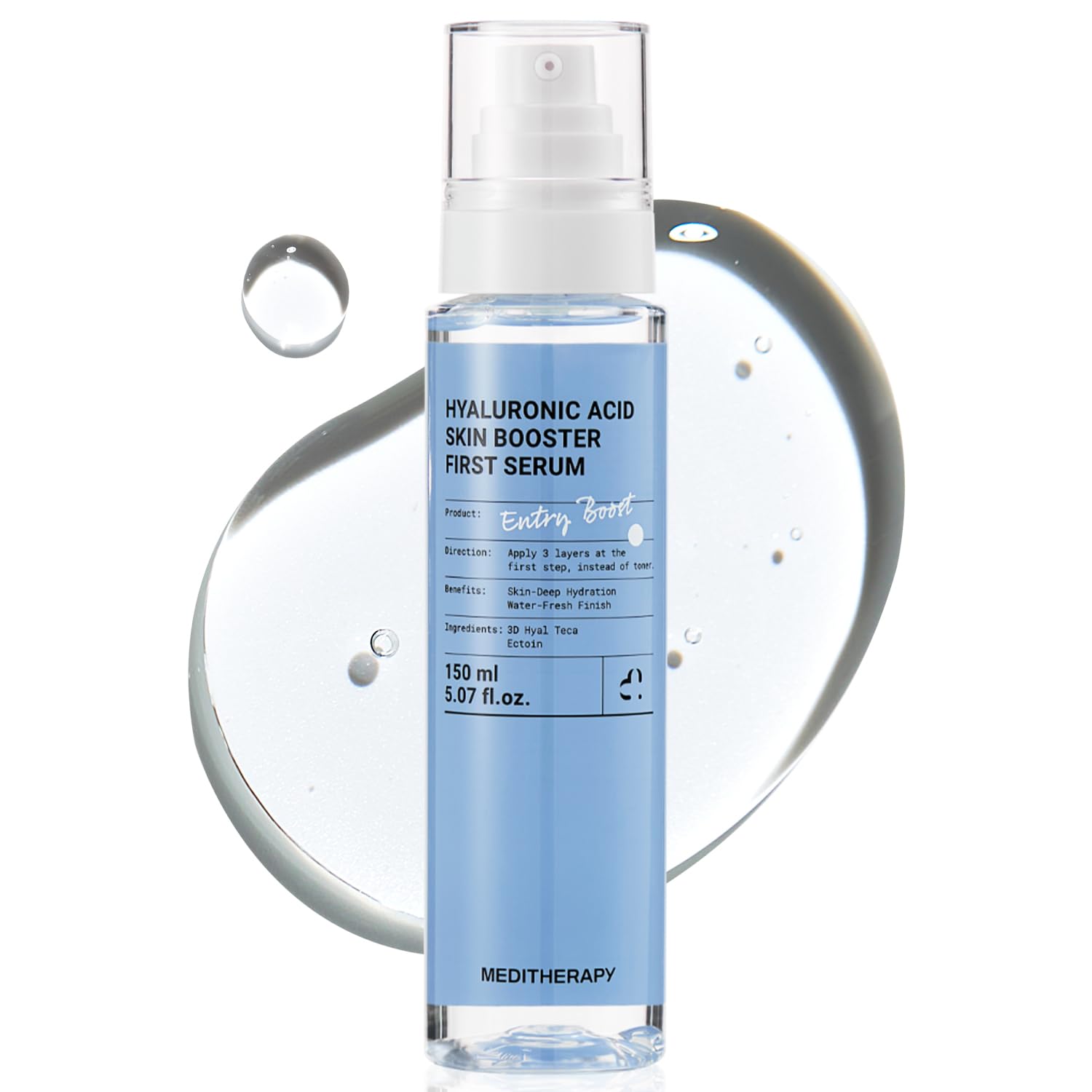 Meditherapy Hyaluronic Acid Serum XXL 150ml (5.07 fl.oz.) – Ultra Hydrating 333Serum for Glowing Skin, Face Moisturizer, Non-Sticky, Anti-Aging & Wrinkle Care, Korean Skin Care