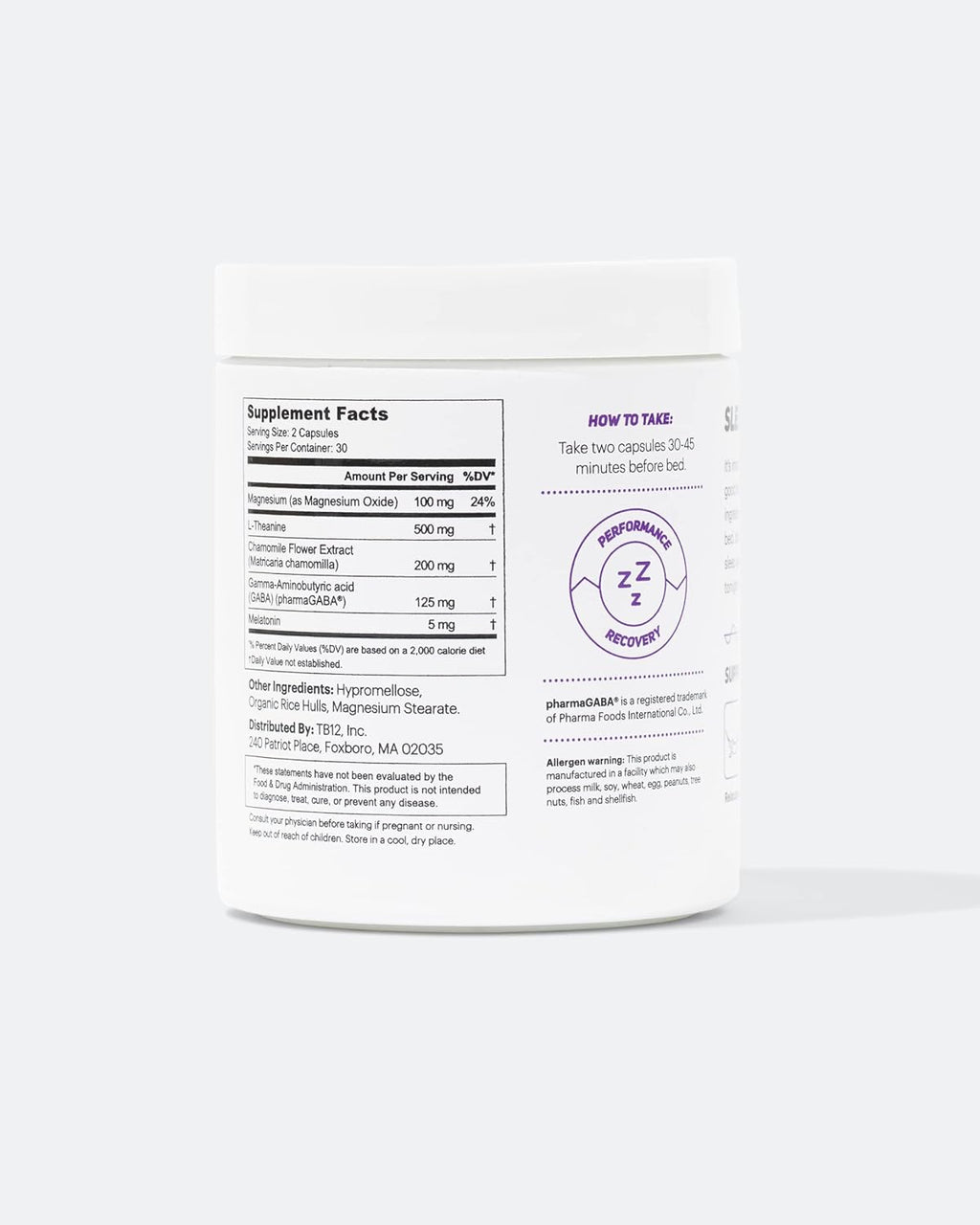 TB12 Sleep - Sleep Supplement with Magnesium, L-Theanine, Chamomile, GABA, and Melatonin to Fall Asleep Faster, Promote Relaxation, and Improve Sleep Quality. Stress and Mood Nightly Support